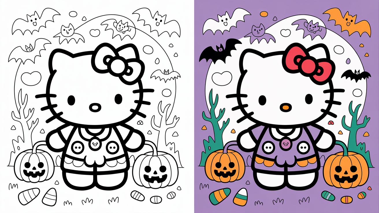 Hello kitty Halloween coloring pages